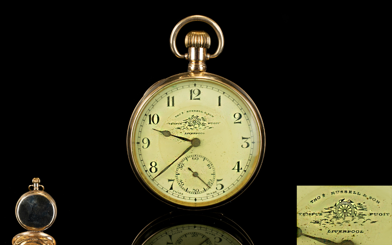 Thomas Russell & Sons 9ct Gold Open Faced Pocket Watch.