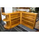 Corner Book Shelf Of Low Form With Four Book Shelves To Underneath. Blonde elm, mid-century style