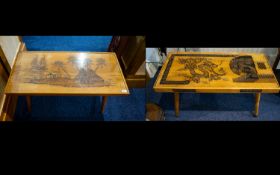 Two Mid-Century Carved Oriental Coffee Tables The first with carved top detail depicting a dragon