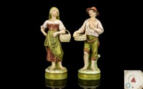 Royal Dux Bohemia Pair of Late 19th Century Hand Painted Porcelain Figures ' Male and Female ' Fish