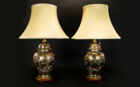 Rochamp Pair of Fine Quality and Expensive Table Lamps In The Form of Large Lidded Ginger Jars, with