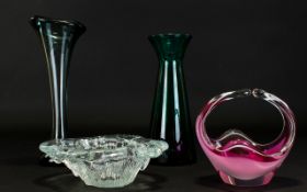 A Collection Of Scandinavian Glass comprising four items to include, pressed glass art bowl of