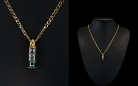 Ladies - 9ct Gold Topaz Set Pendant with Attached 9ct Gold Fancy Chain - Both Pendant and Chain of