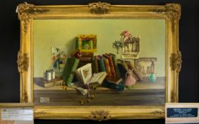 Deborah Jones 1921 - 2012 British Artist - Titled ' Open Book ' Oil on Canvas. Signed and Dated