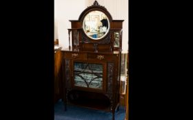 Edwardian Mahogany Display Cabinet with mirrored top and side shelves. Retail label to interior