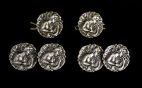 Silver Art Nouveau Mens Dress Set By Joseph Gloster Birmingham Comprising Cufflinks and pair of