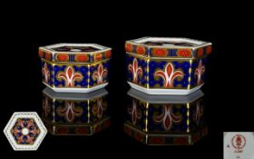 Royal Crown Derby Six Sided Pair of Lidded Boxes. Pattern No 1297 & Dates 1989. 2.