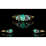 Antique Period - Attractive 18ct Gold Opal and Diamond Set Dress Ring. The Three ( 3 ) Opals Set