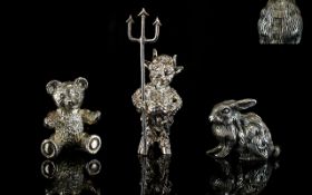 Sterling Silver Miniature Figures of Solid Construction ( 3 ) Three In Total.