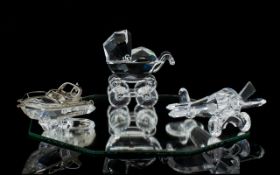 Swarovski Crystal Figures ( 3 ) In Total. Comprises 1/ Baby Carriage Pram, Designer Gabrielle