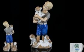 Royal Copenhagen Hand Painted Ceramic / Porcelain Group Figure ' Pointer Puppy with Little Boy '