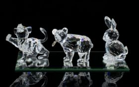 Swarovski Crystal Figures ( 3 ) In Total. Comprises 1/ In A Summer Meadow ' Mother Rabbit ' Designer