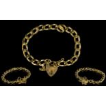 9ct Gold Curb Bracelet with Attached Heart Shaped Padlock. Fully Hallmarked to Padlock and Links.