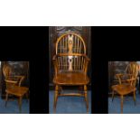 19thC Windsor Arm Chair, Elm & Beech Wheel back Arm Chair With Turned Supports Of Typical Form.