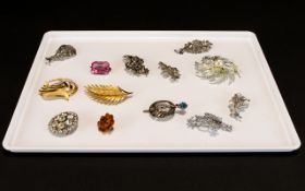 A Very Good Collection of Vintage Stone Set Brooches ( 12 ) In Total.