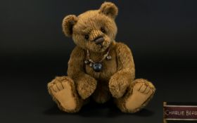 Charlie Bears Collectible Mohair Bear Jointed bear in soft brown mohair, tan suede paw pads and