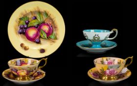 Aynsley 'Still Life' Cabinet Plate 10.5 inches in diameter. Together with three sets of Aynsley cups