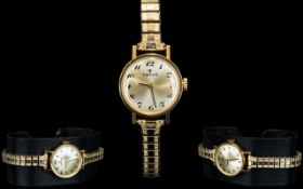 Tissot Ladies - 9ct Gold Cased Mechanical Wrist Watch. c1970's, With Gold Plated Expanding Bracelet.