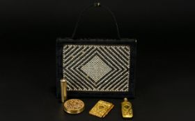Art Deco Silk Moire And Diamonte Evening Clutch With Original Accessories A wonderful 1920's