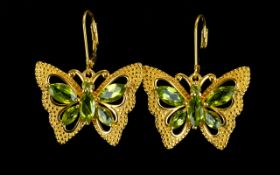 Peridot Pair of Large Butterfly Earrings,