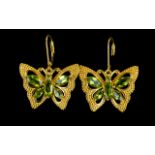 Peridot Pair of Large Butterfly Earrings,