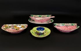 A Collection of Maling Lustre Ware Including a pair of maling dishes 'Pink Thumbprint' pattern,