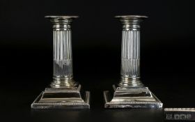 Victorian Period Solid Silver Pair of Corinthian Column Candlesticks,