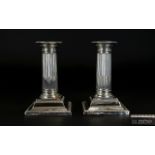 Victorian Period Solid Silver Pair of Corinthian Column Candlesticks,