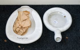 Two Vintage Ceramic Bed Pans, one marked 'Perfection'.