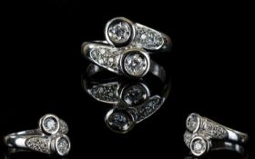 18ct White Gold - Superb Bespoke Two Stone Diamond Ring. The Two Round Brilliant Cut Diamonds with