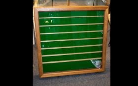 Large Vintage - Well Constructed Wooden Table Top Display Counter with Glass Panels. Divided Into