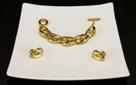 Jivenchy Vintage 1980's Gold Tone Link Bracelet and Matching Earrings Statement bracket comprising