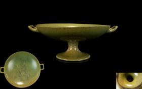 Pilkington / Lancastrian Very Impressive Twin Handle Footed Bowl ' Mottled Green ' Colour way. c.