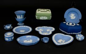 Collection of Wedgwood Blue Jasper Ware (12) pieces in total. Includes trinket dishes, small urn,