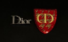 Parfums Christian Dior Two Limited Edition Promotional Brooches Rare silver tone 'Dior' text brooch