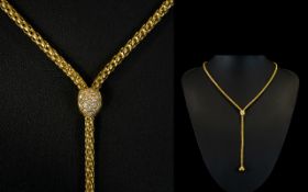 18ct Yellow Gold Diamond Set Fope Lariat Style Necklace with Diamond Set Loop of Superb Quality.