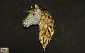 Vintage and Impressive Attwood and Sawyer Signed Swarovski Crystals Set Horse Brooch - Please See