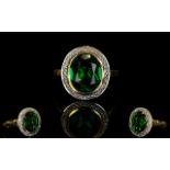 Ladies - Nice Quality 9ct Gold Set Russian Diopside and Diamond Ring.
