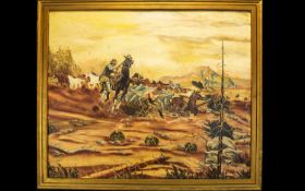 Original Oil On Canvas Depicting The Wild West Large original oil signed to bottom left 'R Graham,