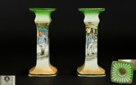 Royal Doulton Dickens Ware Pair of Candlesticks. The Fat Boy and Captain Cuttle. D2973. Heights 6.