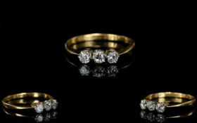 18ct Yellow Gold 3 Stone Diamond Set Ring. Marked 18ct.