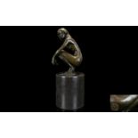 Late 20th Century Bronze Figure / Sculpture of a Young Nude Female, Wearing High Heels. Raised on