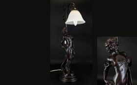 Modern Bronzed Effect Figural Table Lamp, In The Form Of A Classical Maiden, Branch Support,