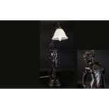 Modern Bronzed Effect Figural Table Lamp, In The Form Of A Classical Maiden, Branch Support,