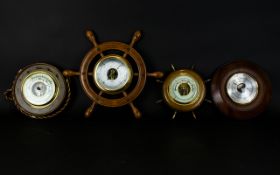 A Good Collection of Small Circular - Nice Quality Wooden Aneroid Wall Hanging Barometers, Various