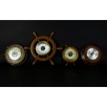 A Good Collection of Small Circular - Nice Quality Wooden Aneroid Wall Hanging Barometers, Various