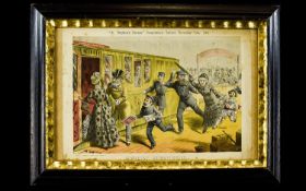 Tom Merry Framed Colour Lithograph Presentation Cartoon 'Elopement Extraordinary' From St Stephens