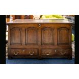 Large Oak Georgian Coffer Antique Bedding Box with brass escutcheon and handles with 2 bottom