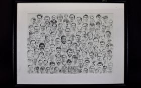 Cricket Interest Framed Signed Print 'Somerset Cricketers Past And Present' By Mike Tarr Large