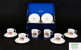 Shelley Fine Bone China Boxed Set Of Six Demitasse In Floral Posy Pattern Perfect, unused condition,